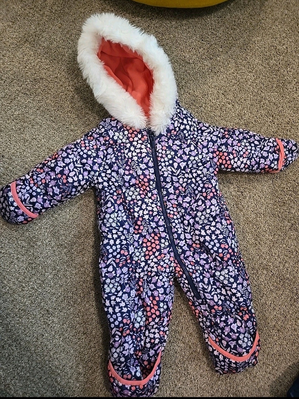 Carter's Navy Floral Hooded One-Piece with Pink Lining